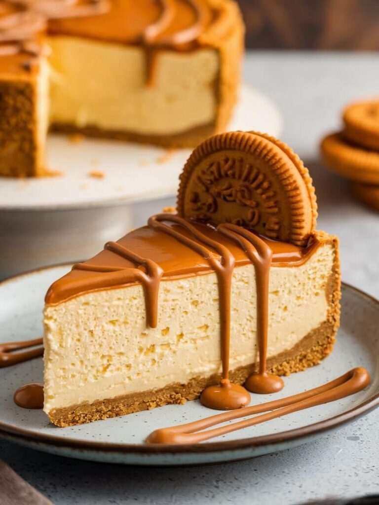 Caramel Bliss Biscoff Cheesecake Slice