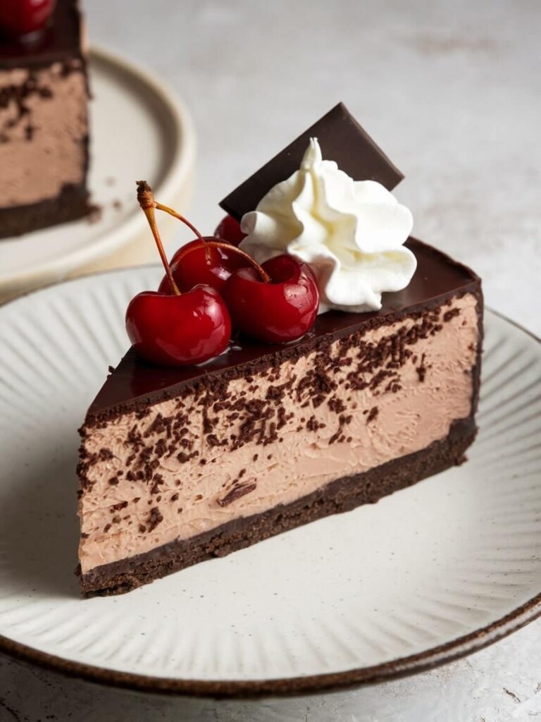 Chocolate-Cherry Bliss Cheesecake Slice