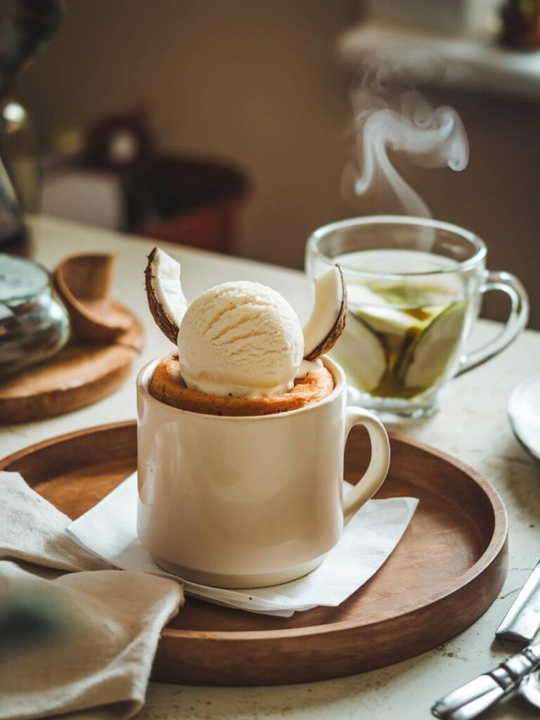 Coconut Bliss Mug Cake with Ice Cream