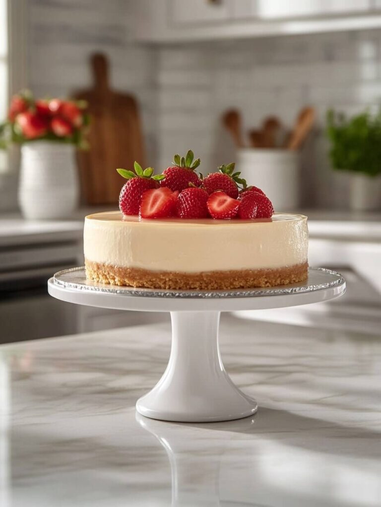 Elegant Whole Cheesecake with Strawberries