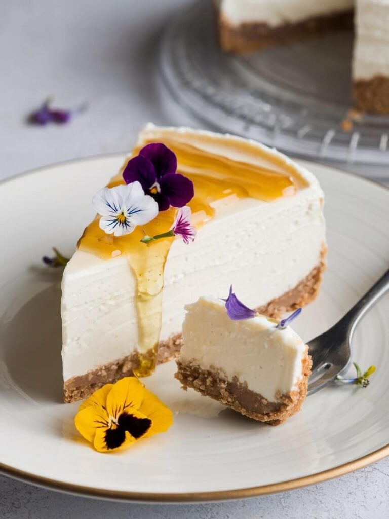 Honey-Drizzled Floral Cheesecake Slice