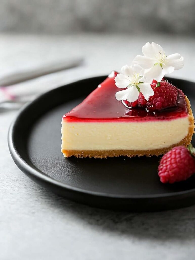 Minimalist Cheesecake with Raspberry Drizzle