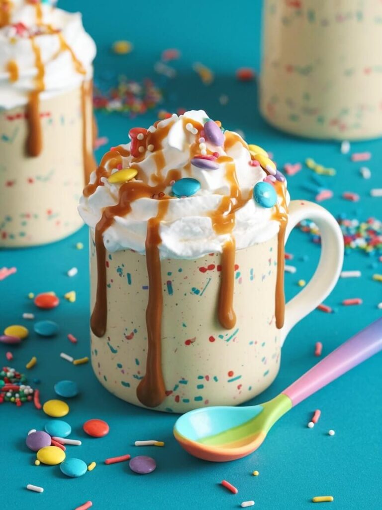 Rainbow Drizzle Funfetti Mug Cake