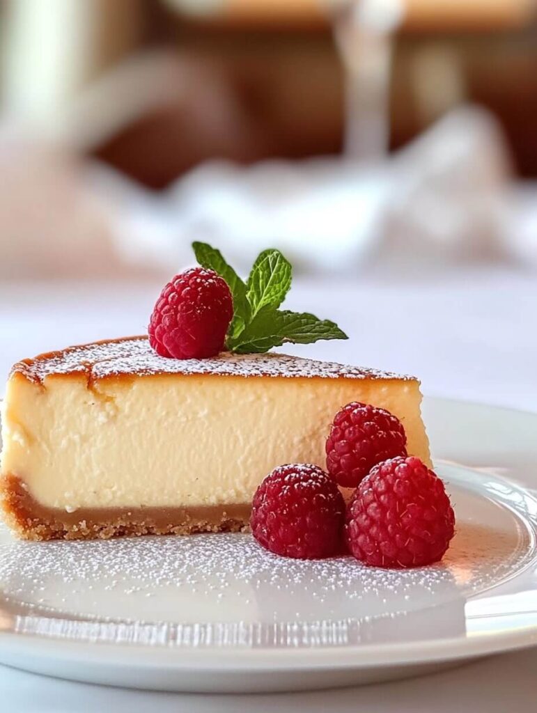 Raspberry Garnished Cheesecake Slice