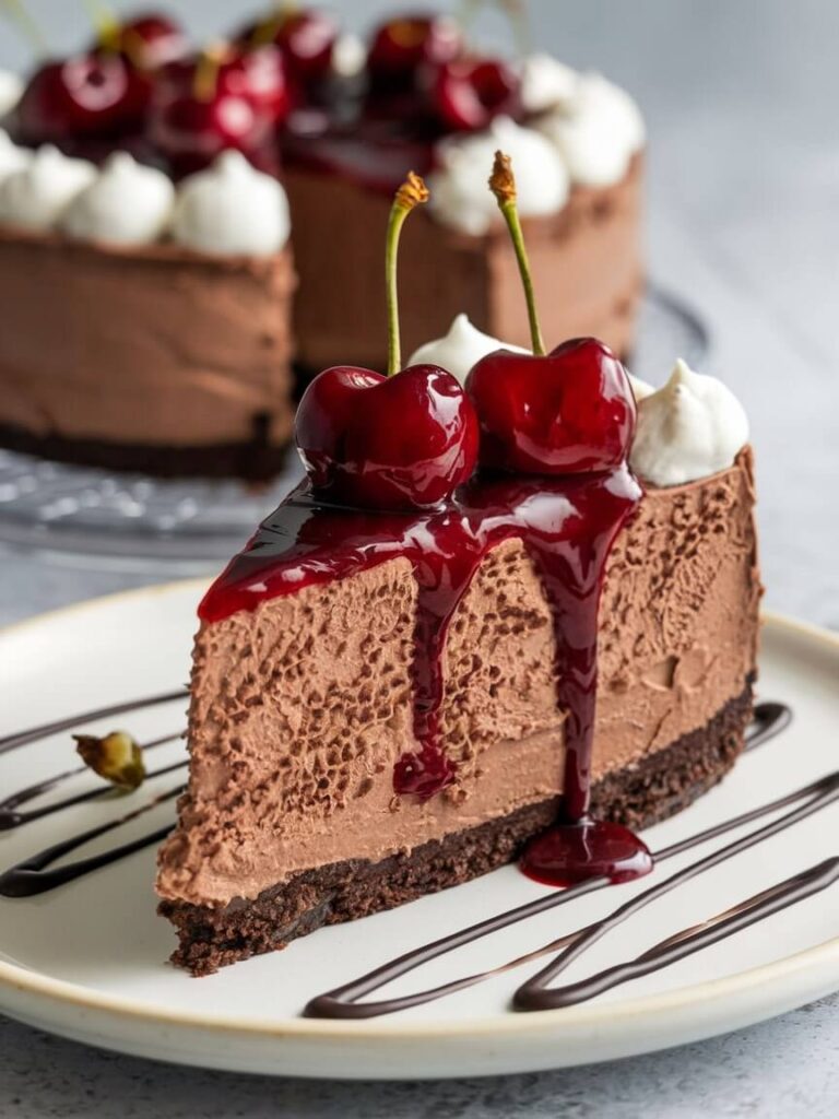 Rich Black Forest Cheesecake Slice