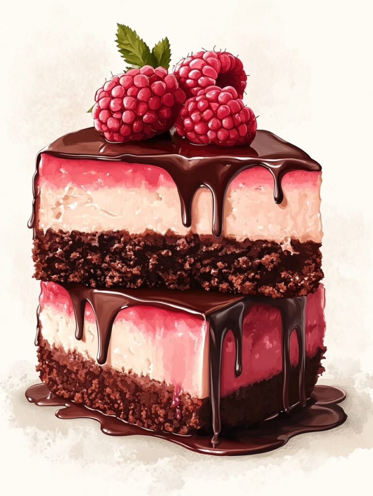 Artistic Raspberry Chocolate Cheesecake Illustration