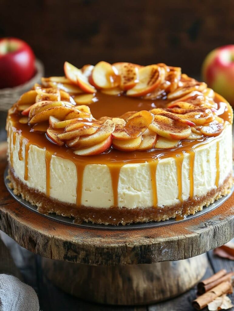 Caramel apple cheesecake with drips