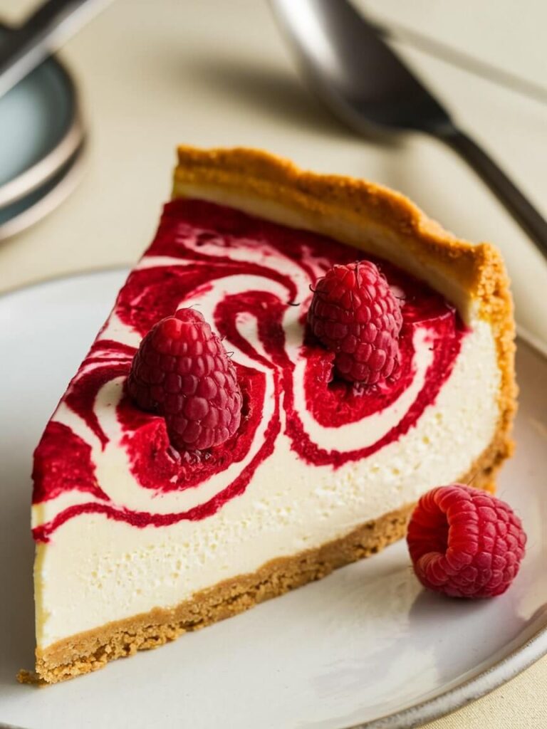 Cheesecake Slice with Raspberry Swirl