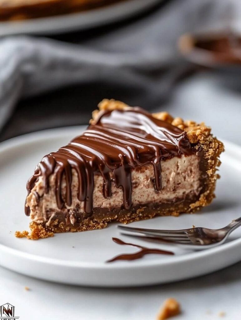 Chocolate Drizzled Cheesecake Slice