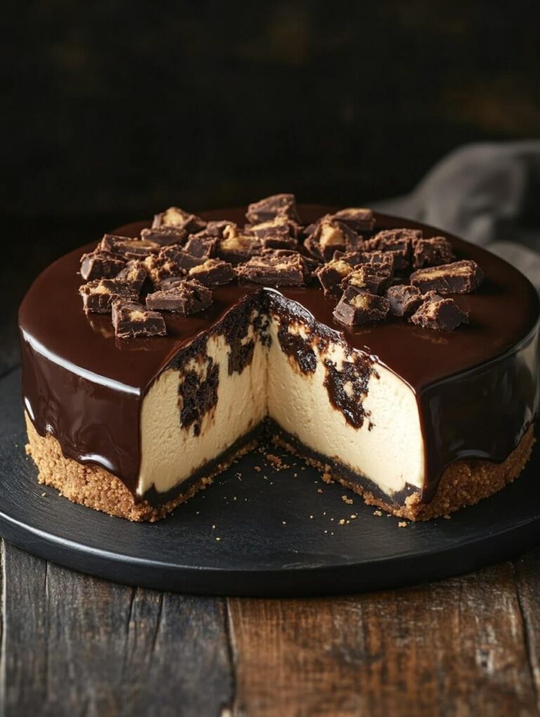 Chocolate Ganache Cheesecake with Peanut Butter Pieces