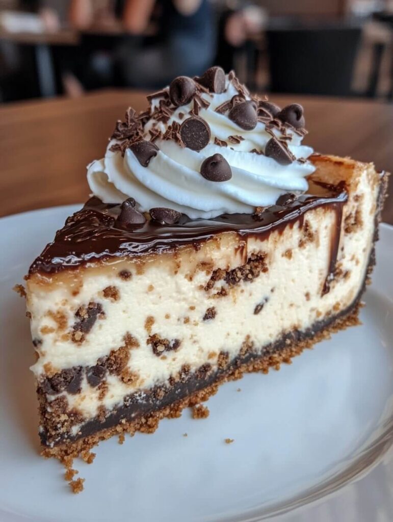 Classic Cookie Dough Cheesecake Slice with Chocolate Topping