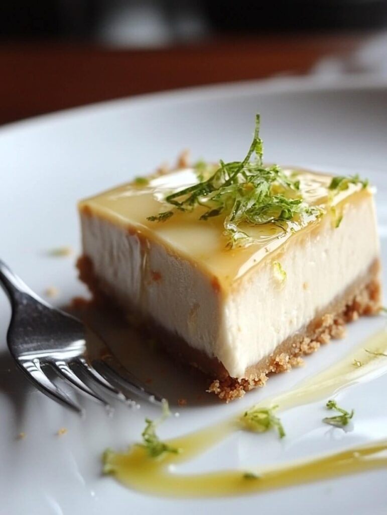 Close-Up of a Slice of Key Lime Cheesecake with Lime Zest