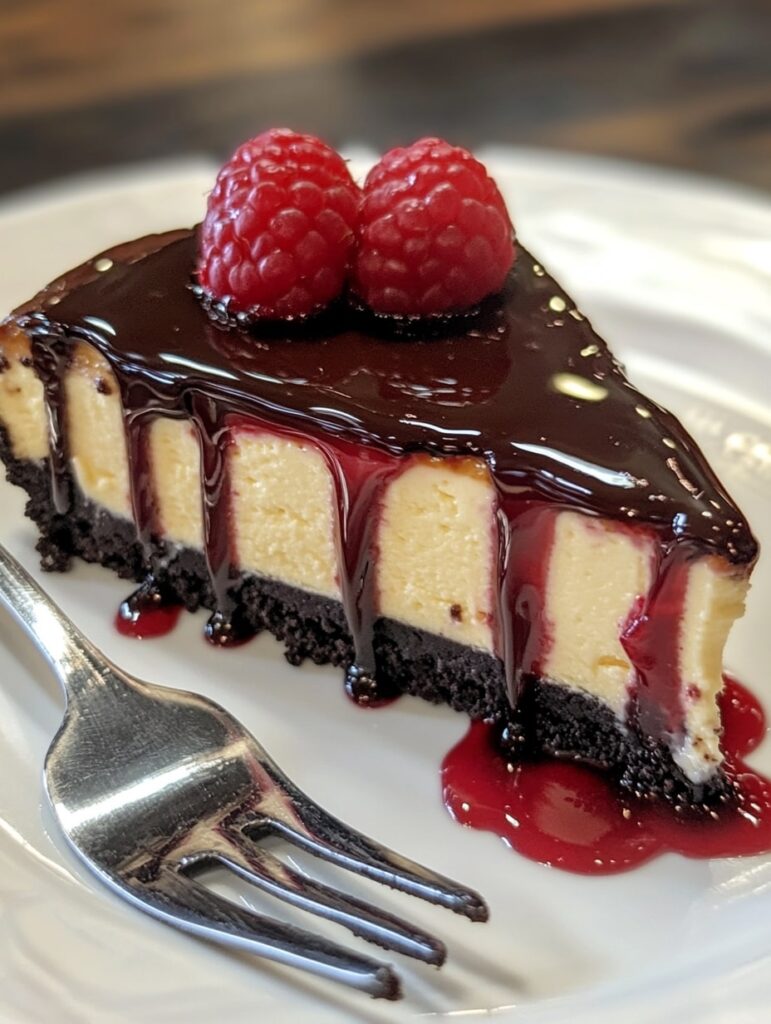 Dark Chocolate Raspberry Glaze Cheesecake