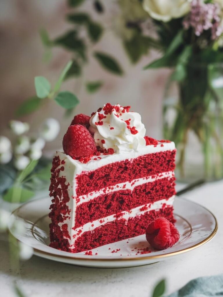 Elegant Red Velvet Cake with Fresh Raspberries