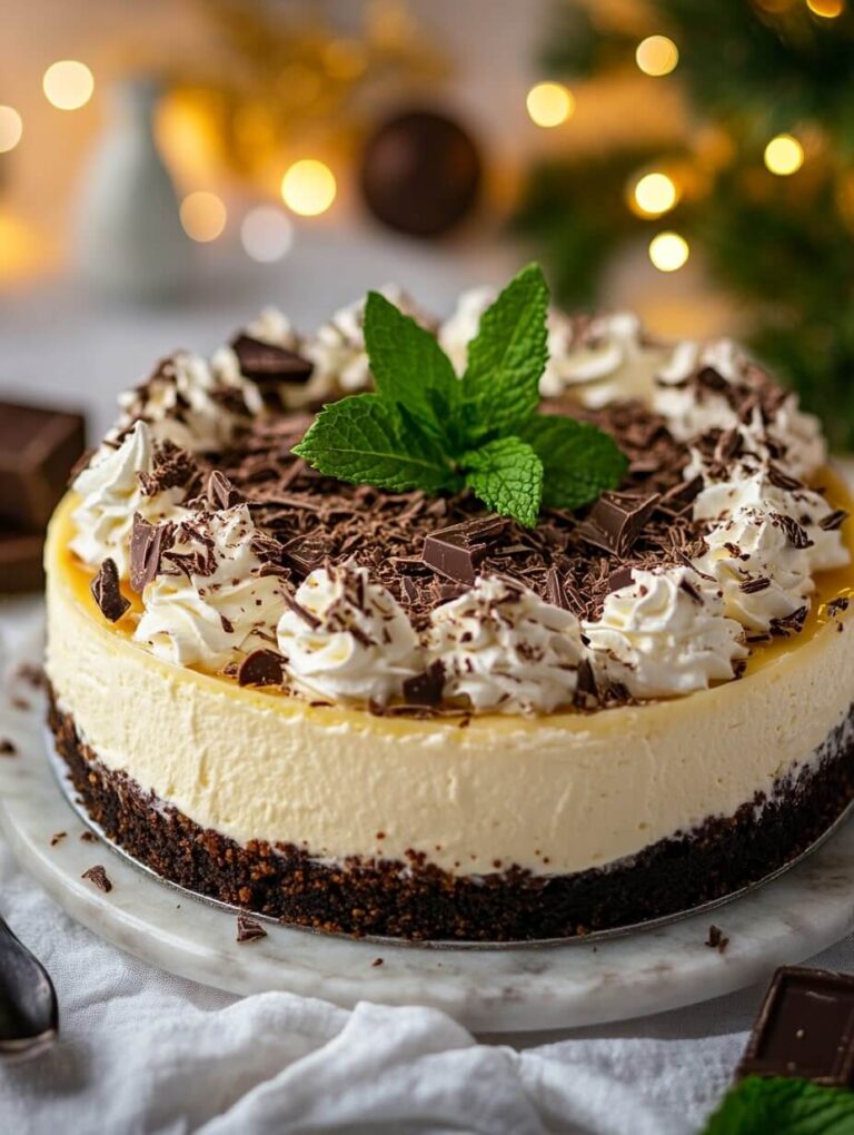 Festive cheesecake with whipped cream and chocolate shavings