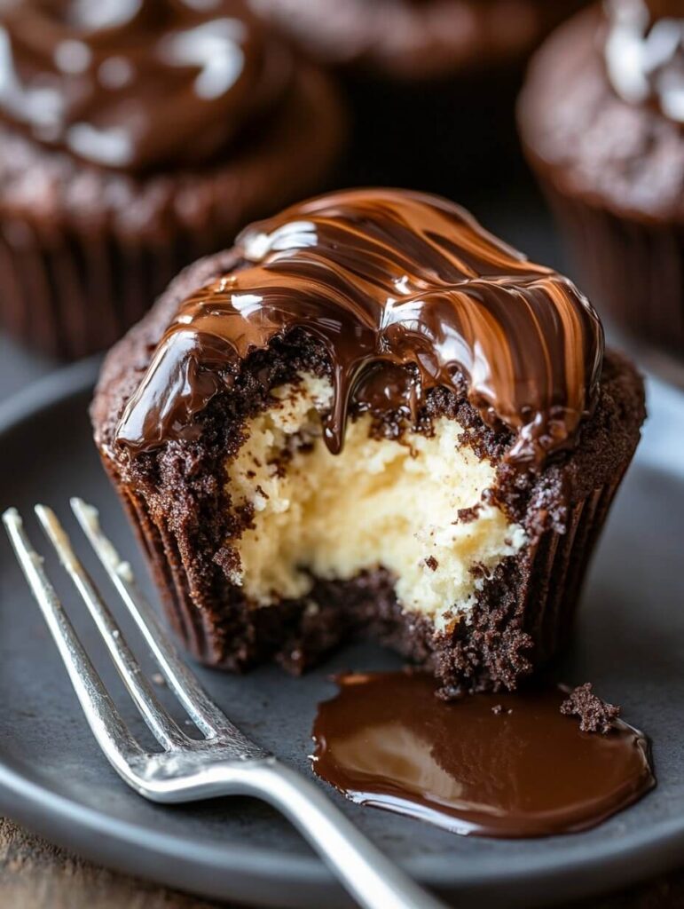 Gooey Chocolate-Filled Cheesecake Muffin