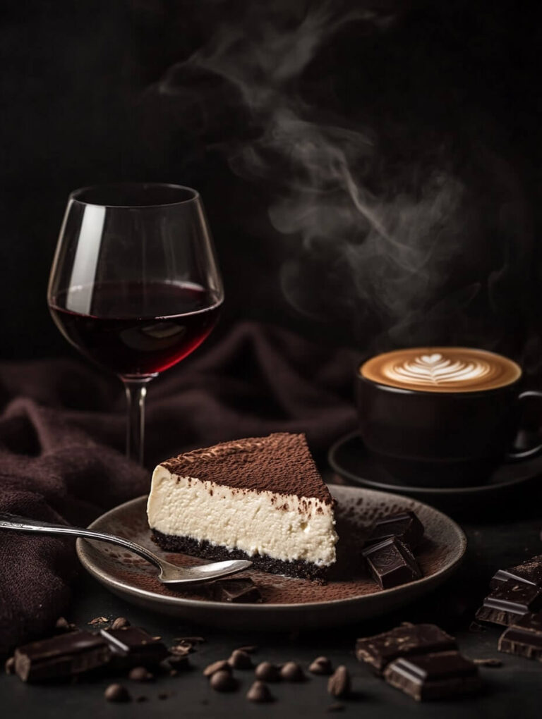 Mocha Bliss Cheesecake with Wine and Coffee