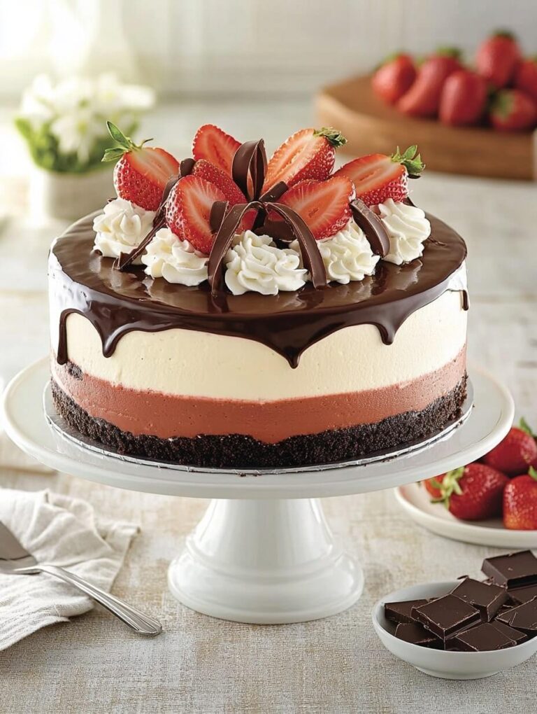 Neapolitan Chocolate Strawberry Cheesecake