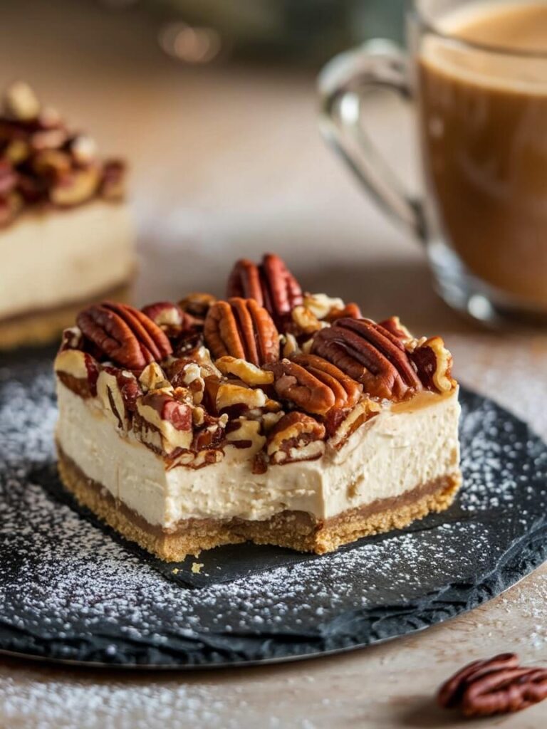 Pecan Cheesecake Bar with Coffee