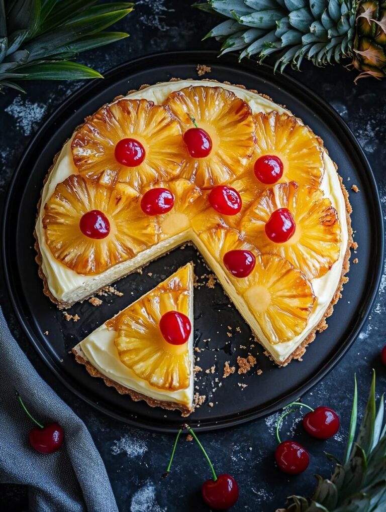 Pineapple Upside-Down Cheesecake Overhead View