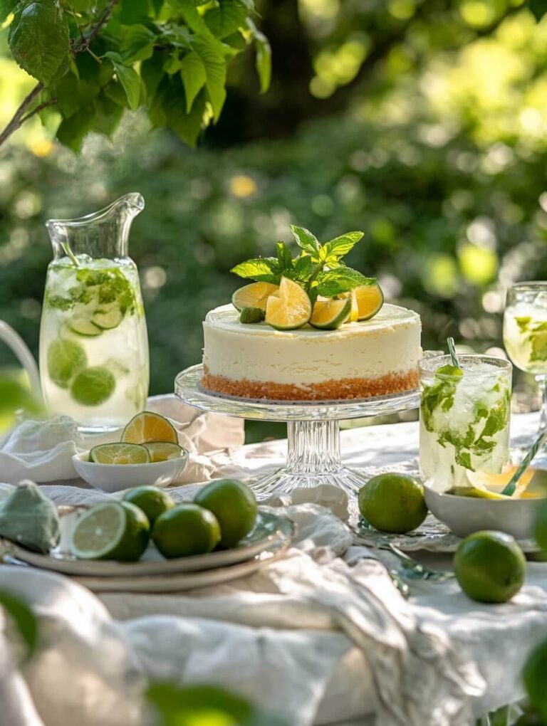 Refreshing Key Lime Cheesecake in an Outdoor Setting