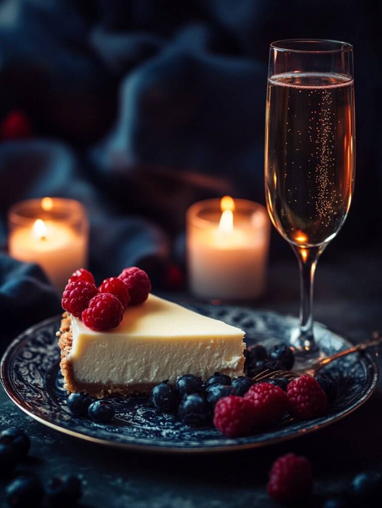 Romantic Cheesecake and Champagne Setting