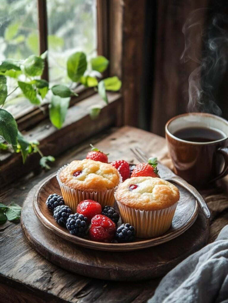 Rustic Breakfast Scene with Muffins and Coffee