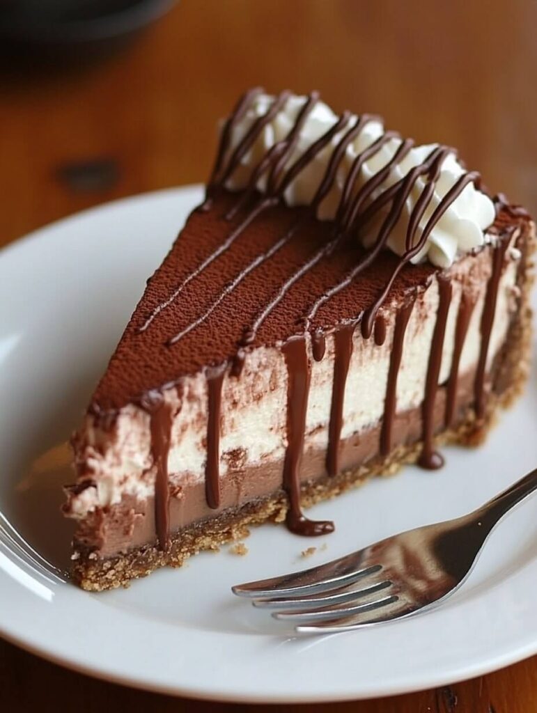 Single slice of Nutella Cheesecake served on a dessert plate