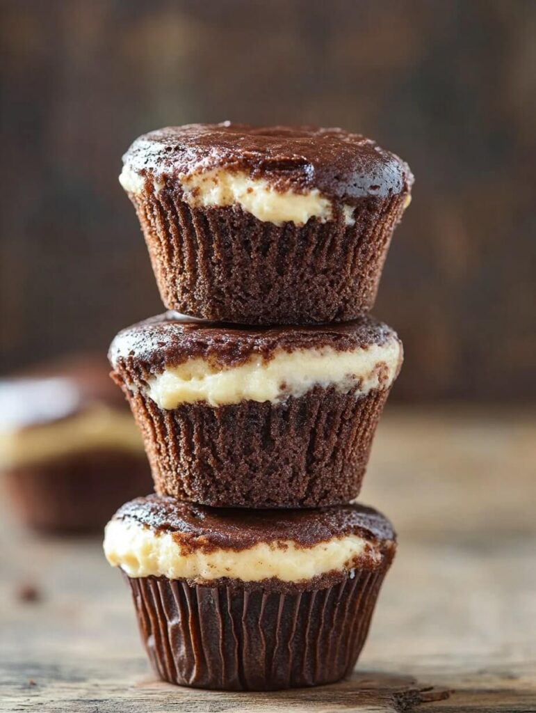 Triple Stack of Chocolate Cheesecake Muffins