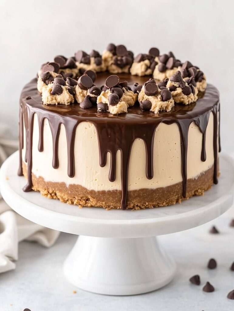 Whole Cookie Dough Cheesecake with Chocolate Drip