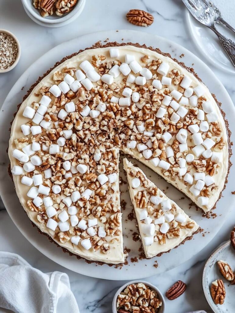 cheesecake with marshmallows and pecans