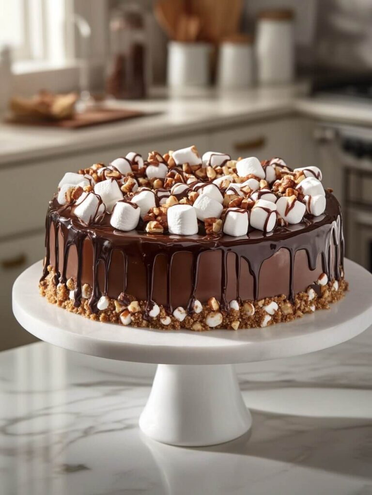 chocolate rocky road cheesecake with marshmallows