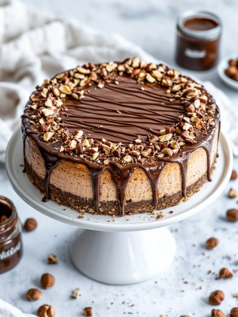 whole Nutella Cheesecake with smooth glossy ganache