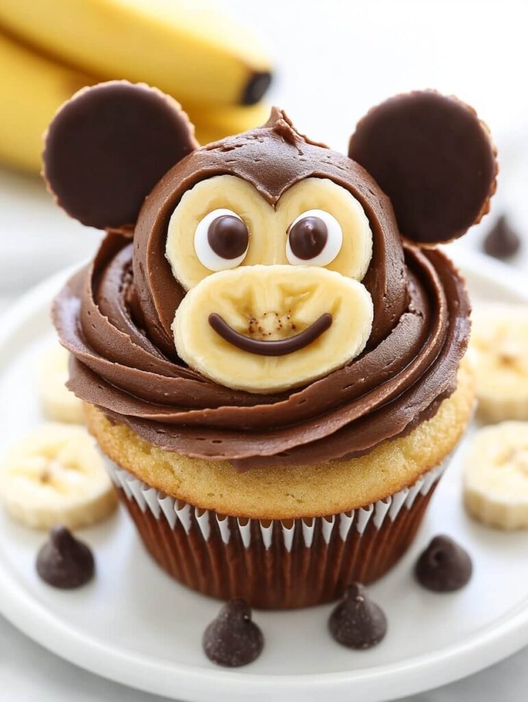 Adorable Monkey Cupcake with Chocolate and Banana