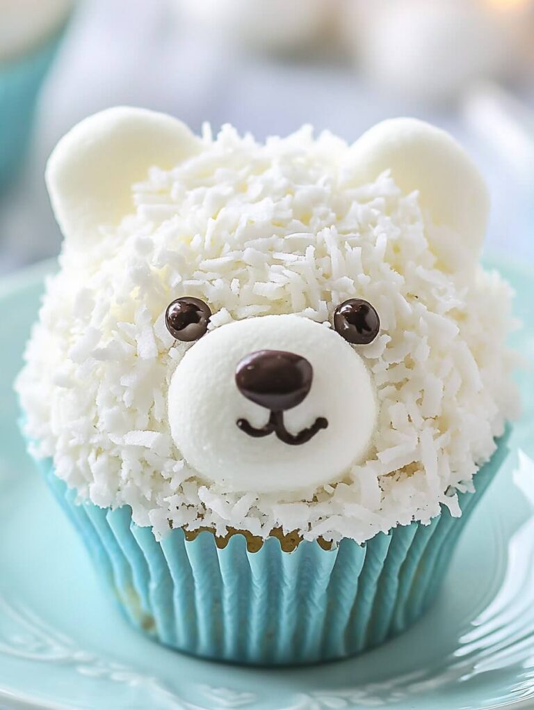 Adorable Polar Bear Cupcake with Coconut Fur