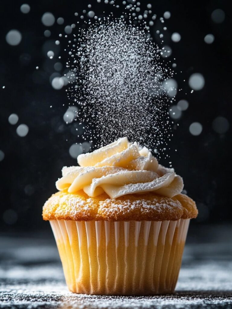 Angelic Vanilla Cupcake with Powdered Sugar Dusting