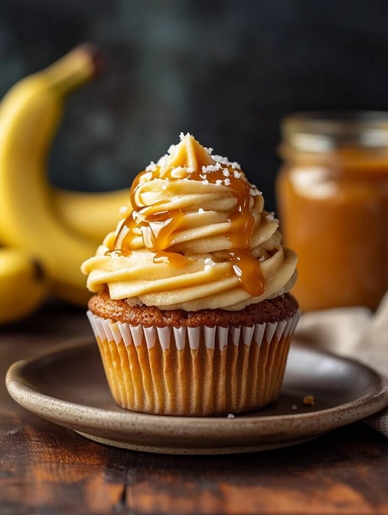 Another rustic banana caramel cupcake with caramel drizzle