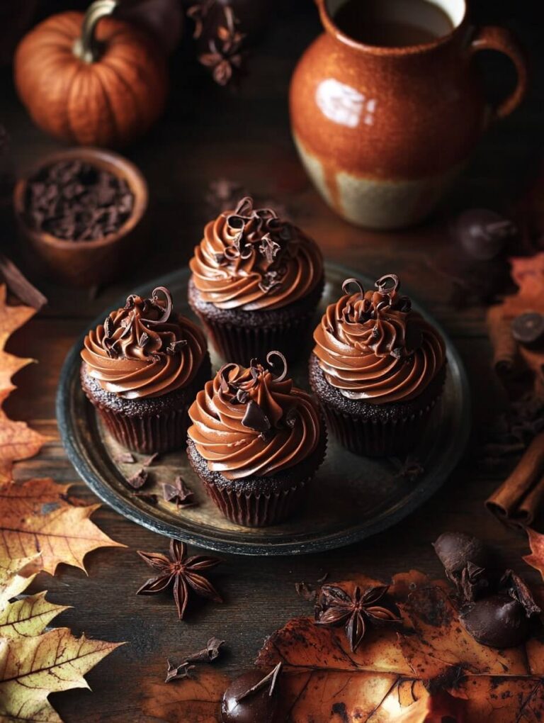 Autumn-Inspired Chocolate Cupcakes with Spiced Frosting