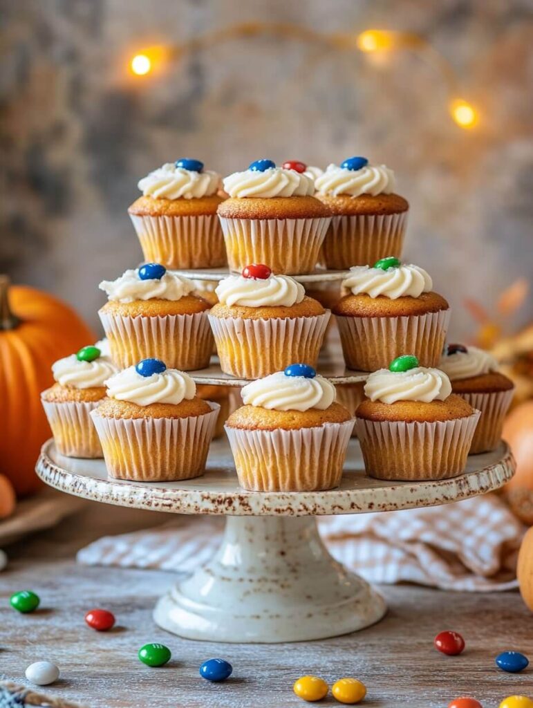 Autumn-Inspired Cupcakes on a Tiered Stand