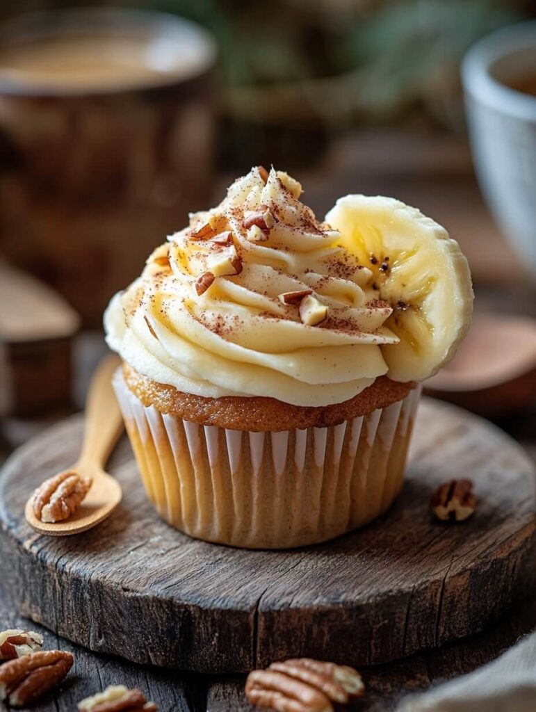 Banana pecan cupcake with creamy frosting