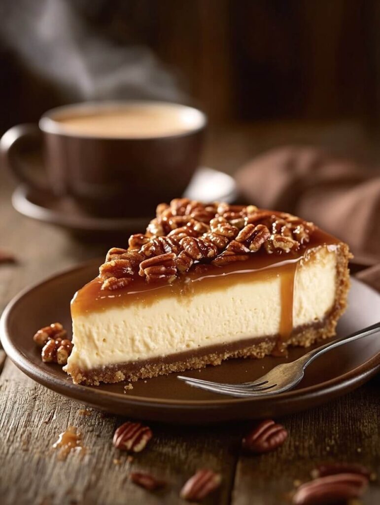 Caramel Drizzled Pecan Cheesecake