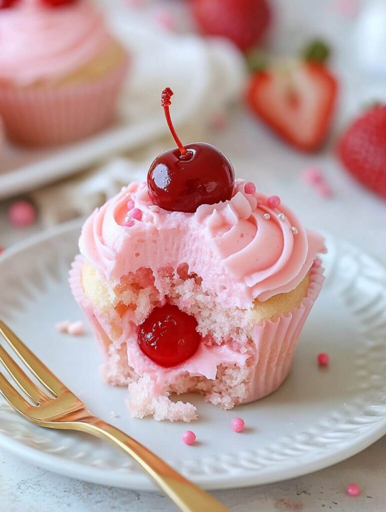 Cherry-Filled Strawberry Cupcake Deligh