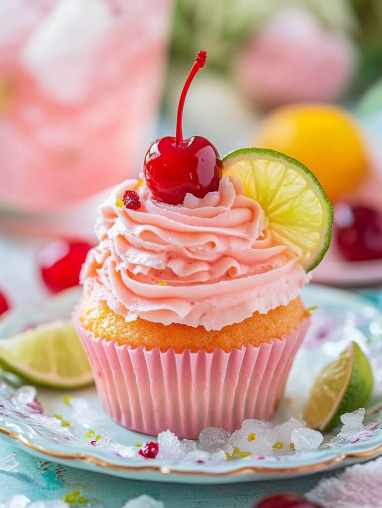 Cherry Limeade Cupcake with Lime Garnish