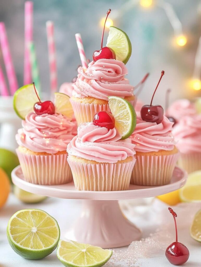 Cherry Limeade Cupcakes with Straws and Lime