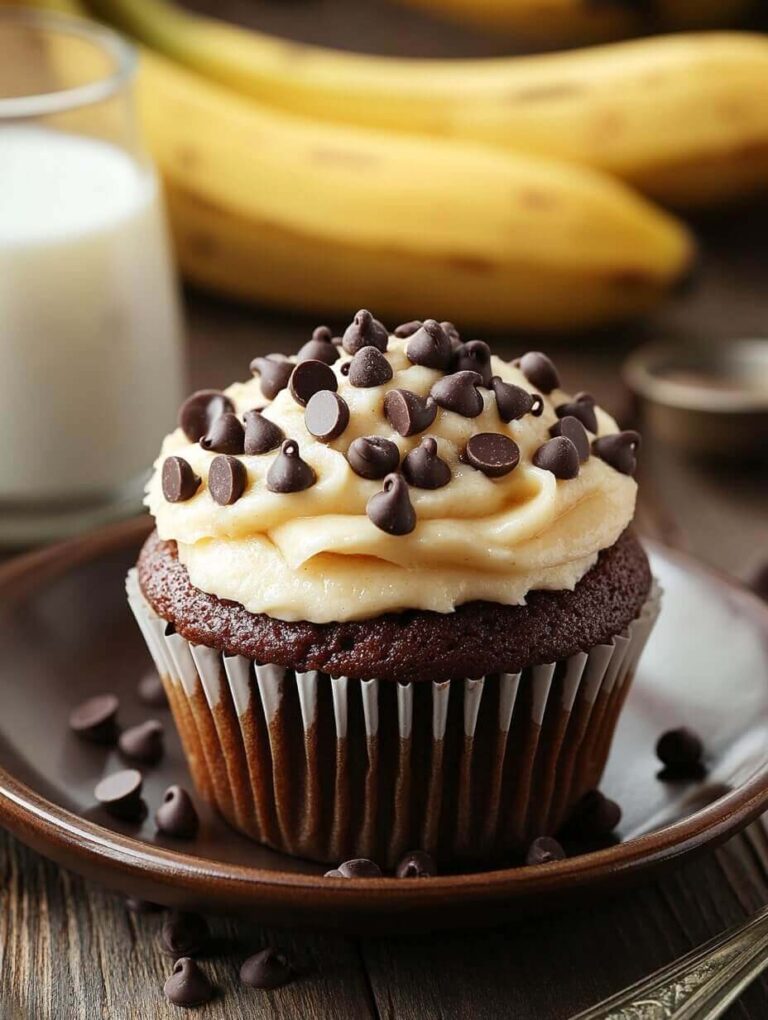 Chocolate Banana Chip Cupcake with Fresh Bananas