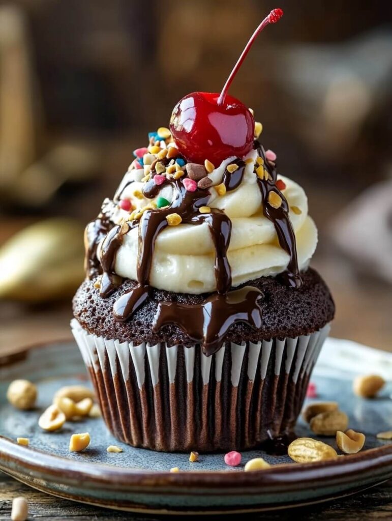 Chocolate Banana Split Cupcake