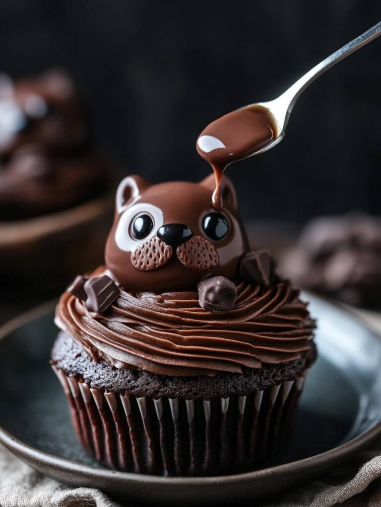 Chocolate Bear Cupcake with Drizzling Ganache