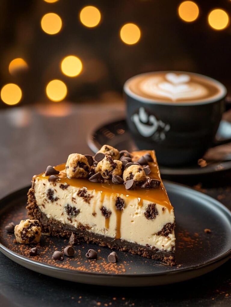 Chocolate Chip Cookie Dough Cheesecake Slice