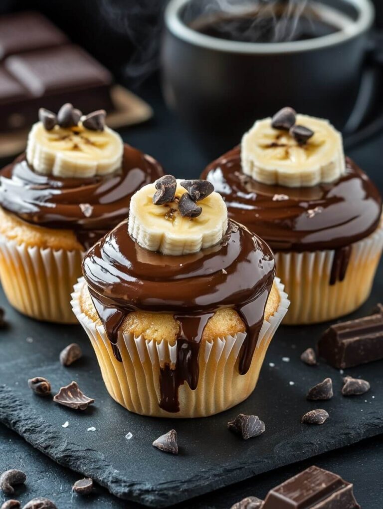 Chocolate-Dipped Banana Cupcakes with Chocolate Chips