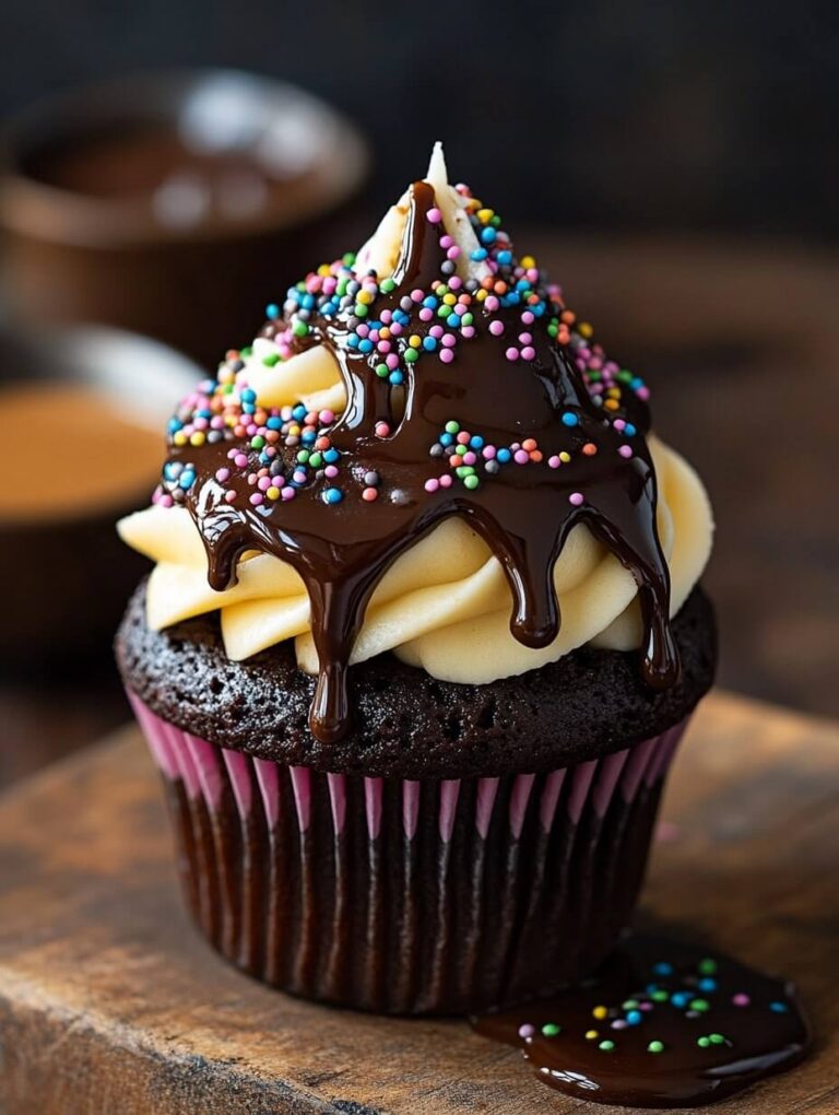 Chocolate Dipped Funfetti Cupcake